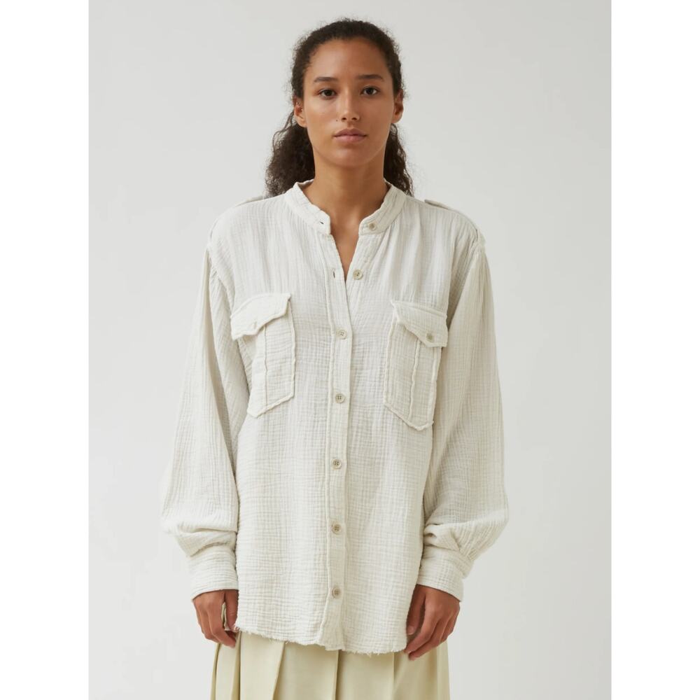 Etoile Isabel Marant Jepsen Chalk Ivory Cotton Gauze Camp Shirt 36 S